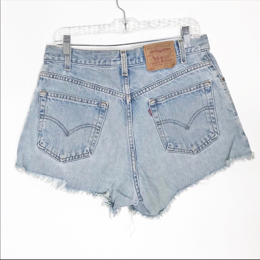 Levi light wash cut off frayed high rise shorts
